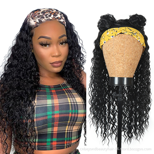 Synthetic Hair Wigs Glueless Water Wave None Lace Front Wigs Brazilian Hair Machine Made Synthetic Hair Headband Wig